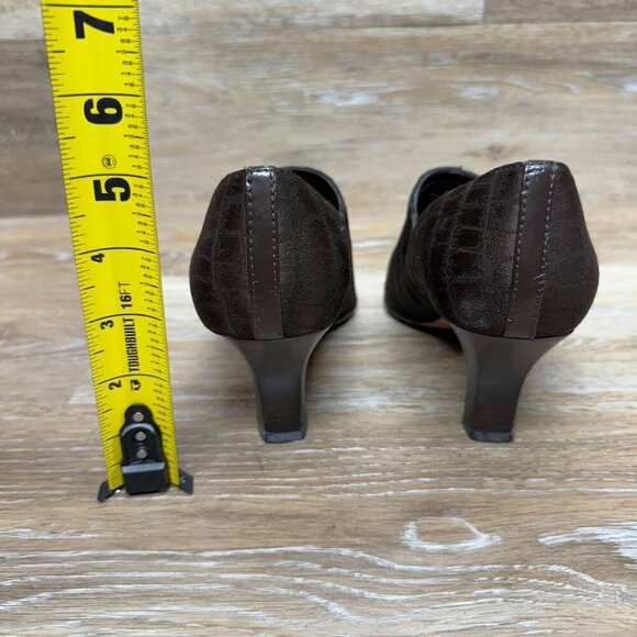 Liz Clairborne Labrinth Dark Brown Croc. Jacquard Heels Women's Size 7 - Picture 3 of 6